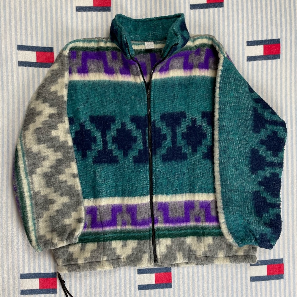Vintage Molina Indian Drawin Aztec Navajo style full zip up jacket